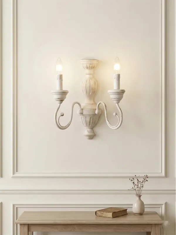 Applique da parete classico in legno avorio antico a 2 luci esse 765/a2 Compra Oggi Stesso