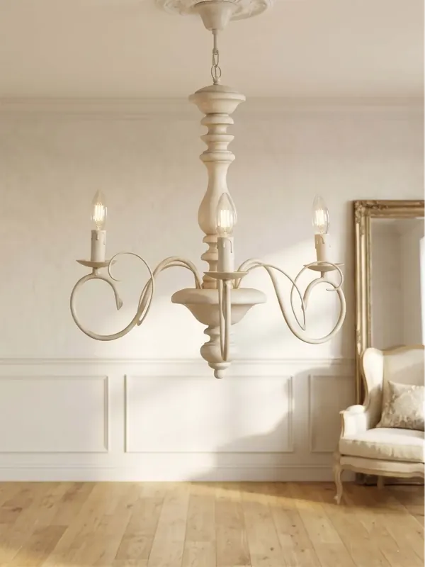 Lampadario classico in legno e ferro battuto avorio antico 3 luci esse 755/3 Solo Oggi