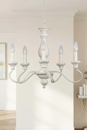Spedizione Espresso Lampadario contemporaneo in legno bianco opaco a 5 luci esse 745/5