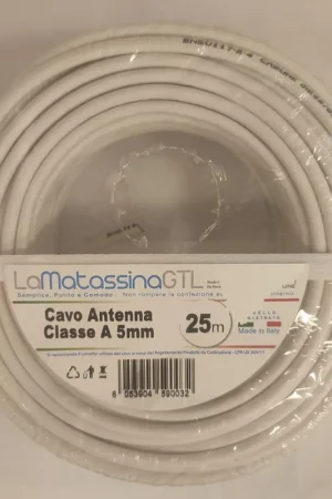 Cavo Sat classe A 5mm Go-At Topline- 25 metri bianco- MTVSATA5BI25 Spedito Oggi