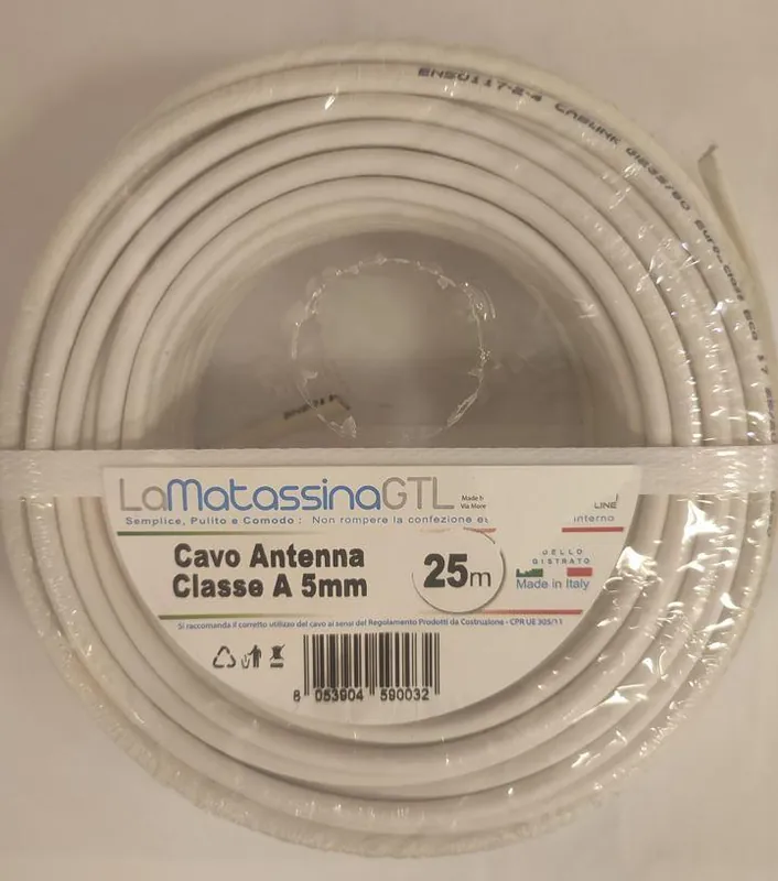 Cavo Sat classe A 5mm Go-At Topline- 25 metri bianco- MTVSATA5BI25 Spedito Oggi