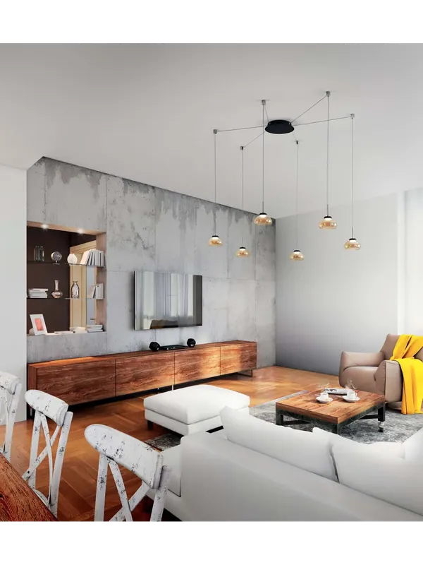 Miglior Prezzo Lampadario a sospensione moderno led a 6 luci ambra soggiorno cucina FB-0111