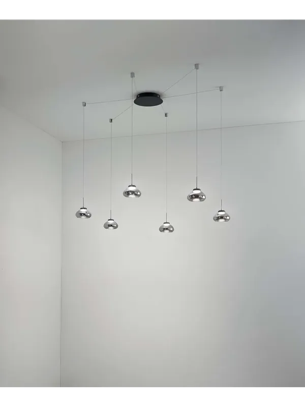 Lampadario a sospensione moderno led a 6 luci fumè soggiorno cucina FB-0110 Prezzo Ridotto