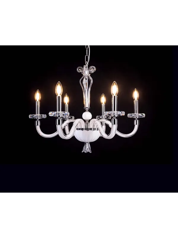 Lampadario moderno in cristallo bianco 6 luci Design Swarovsky coll. micene A Buon Prezzo