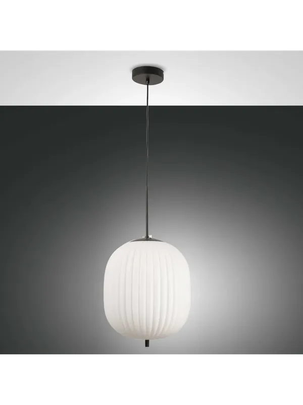 Lampadario a sospensione moderno nero d.32 1 luce vetro soffiato bianco FB-0085 Economico