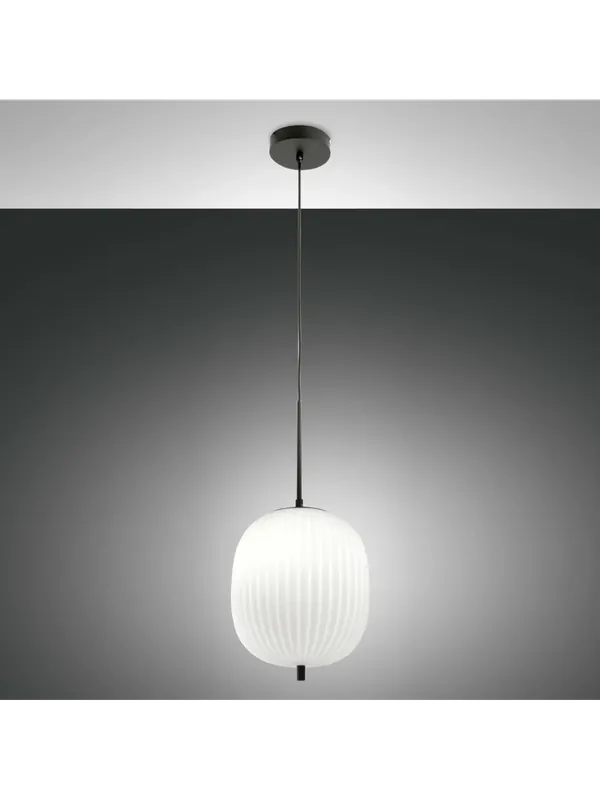 Novità Lampadario a sospensione moderno nero d.25 1 luce vetro soffiato bianco FB-0084