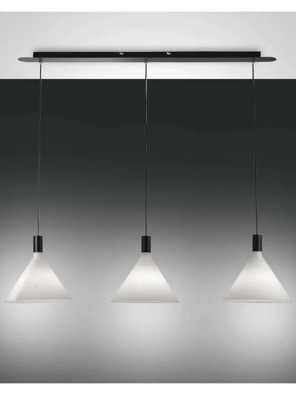 Lampadario moderno nero con vetro 3 luci vetro soffiato bianco FB-0081 Acquista Ora