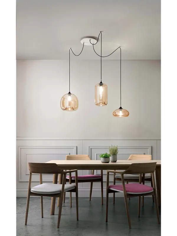 Lampadario contemporaneo a sospensione in vetro ambra per soggiorno FB-0074 Compra Adesso