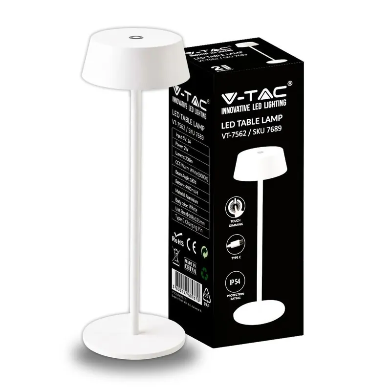 Novità Lampada da tavolo LED V-tac ricaricabile - 7689 colore bianco 2W dimmerabile