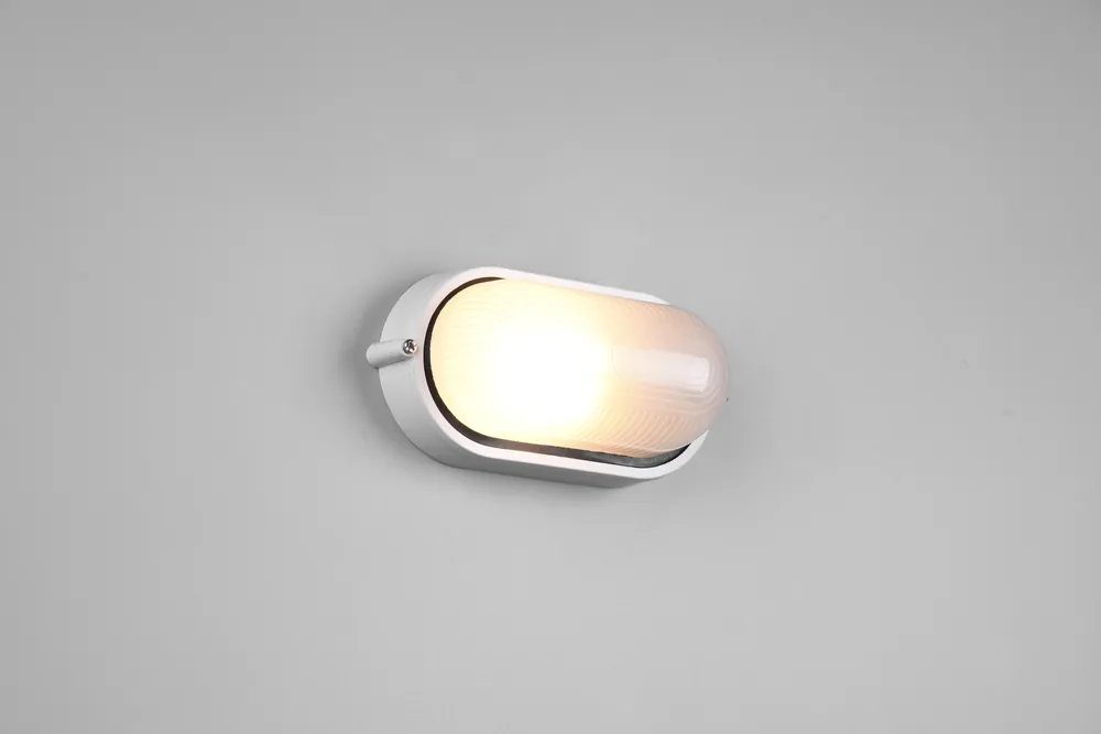 Promo Stagionale ALANO PLAFONIERA APPLIQUE DA ESTERNO OVALE FUTouchdimmerONE DI ALLUMINIO BIANCA E VETRO SATINATO L.21,3CM IP44