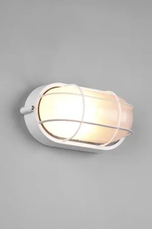 ALGI PLAFONIERA APPLIQUE DA ESTERNO OVALE FUTouchdimmerONE DI ALLUMINIO BIANCA CON GRIGLIA E VETRO SATINATO L.21,3CM IP44 Promo Stagionale