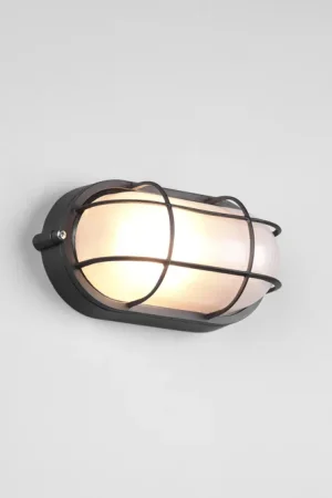 ALGI PLAFONIERA APPLIQUE DA ESTERNO OVALE FUTouchdimmerONE DI ALLUMINIO NERA CON GRIGLIA E VETRO SATINATO L.21,3CM IP44 Super Prezzo