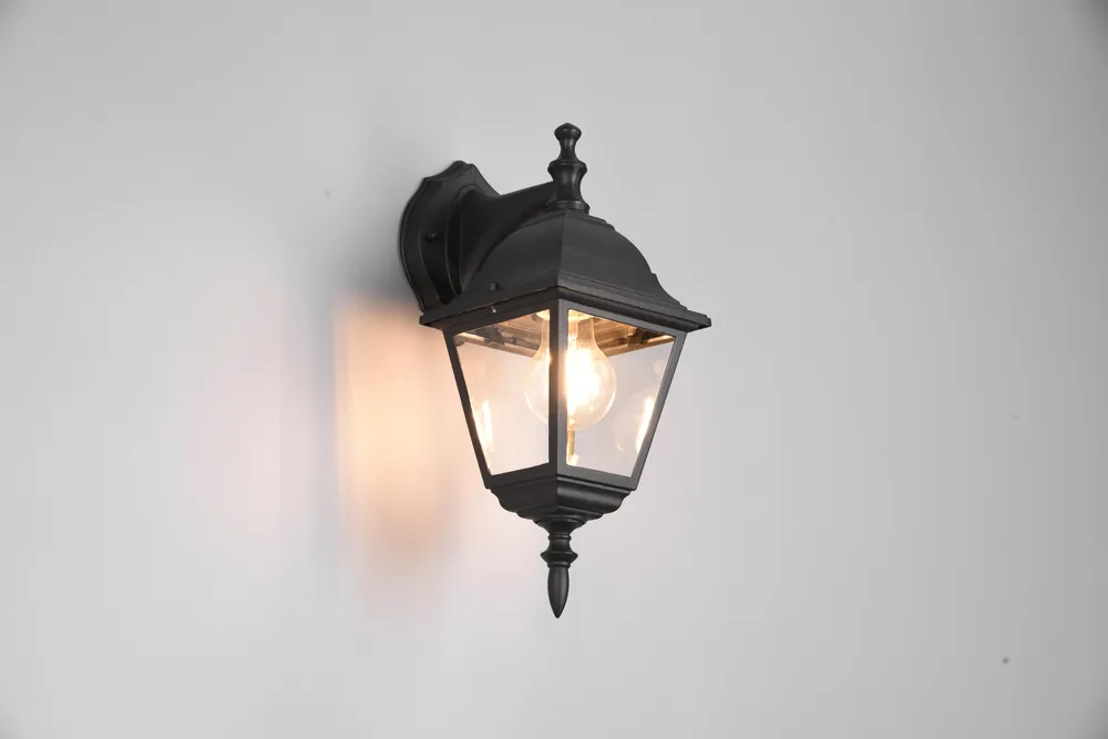 LIVENZA APPLIQUE DA ESTERNO DOWN 4 LATI FUTouchdimmerONE DI ALLUMINIO NERA E VETRO TRASPARENTE H. 33CM IP44 Must-Have