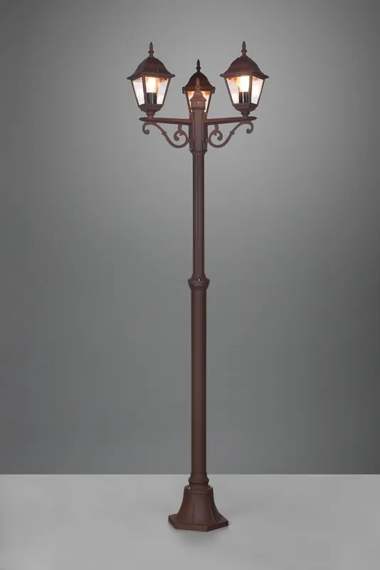 LIVENZA PALO ALTO 3 LANTERNE DA ESTERNO 4 LATI FUTouchdimmerONE DI ALLUMINIO RUGGINE E VETRO TRASPARENTE H. 200CM IP44 Esclusivo