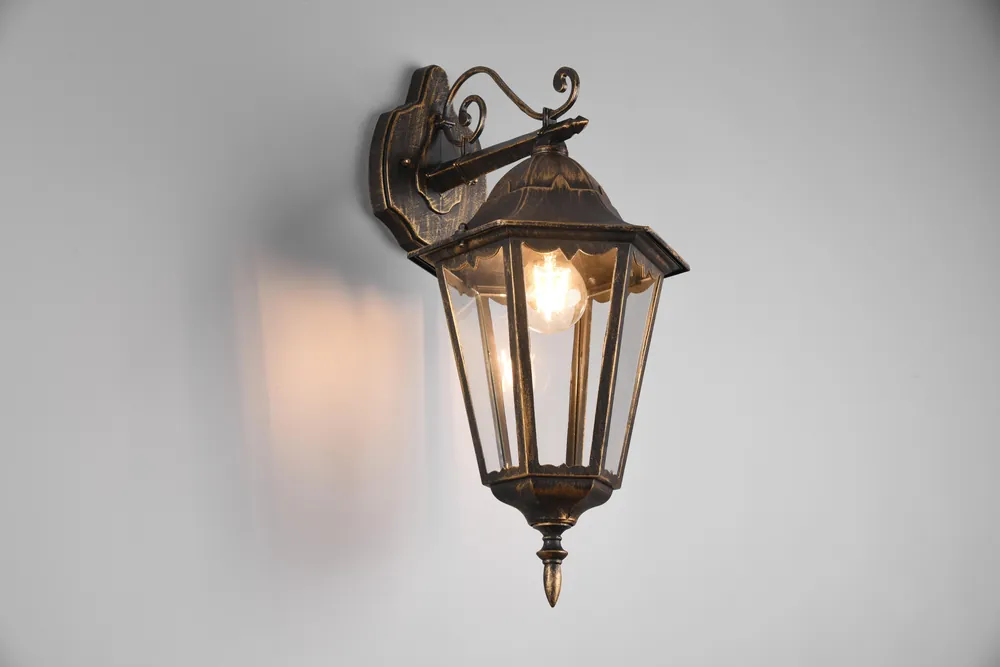 Nuovo Arrivo MELLA APPLIQUE DA ESTERNO DOWN 6 LATI FUTouchdimmerONE DI ALLUMINIO RUGGINE E VETRO TRASPARENTE H. 51CM IP44
