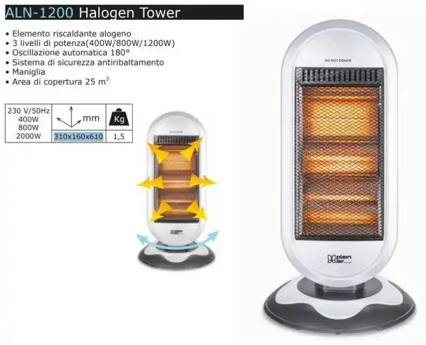 Saldi Stufetta radiante alogena oscillante Pleinair 3 elementi con regolatore di potenza 400/800/1200W