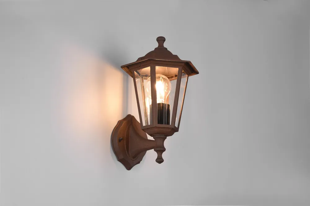 PIENZA APPLIQUE DA ESTERNO UP 6 LATI FUTouchdimmerONE DI ALLUMINIO RUGGINE E VETRO TRASPARENTE H. 31CM IP44 Ultima Occasione