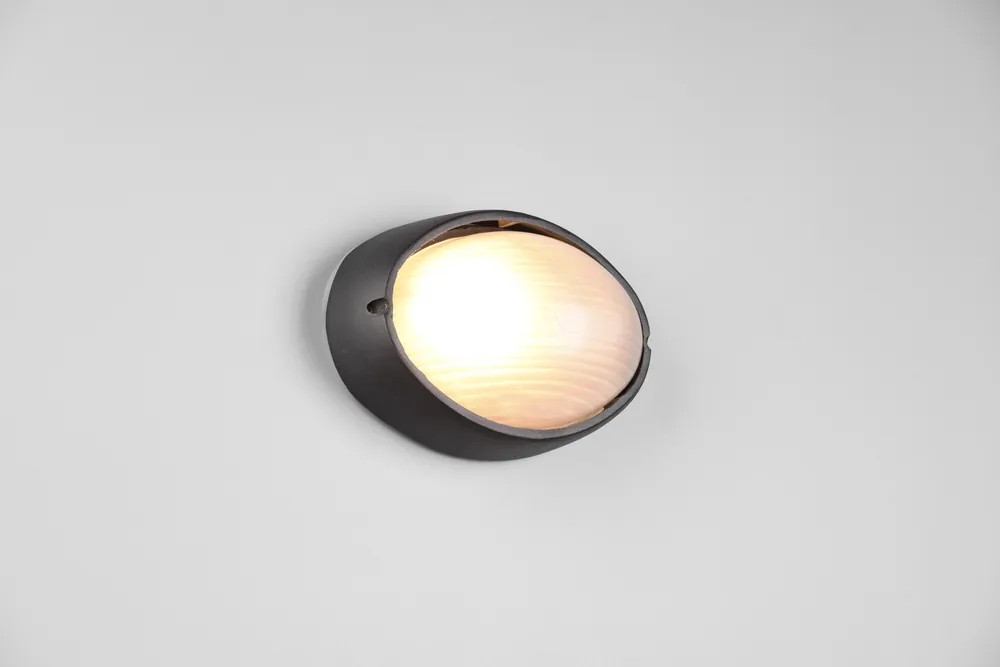 Soddisfatti O Rimborsati TEMO PLAFONIERA APPLIQUE DA ESTERNO OVALE FUTouchdimmerONE DI ALLUMINIO NERA E VETRO SATINATO L.21,3CM IP44