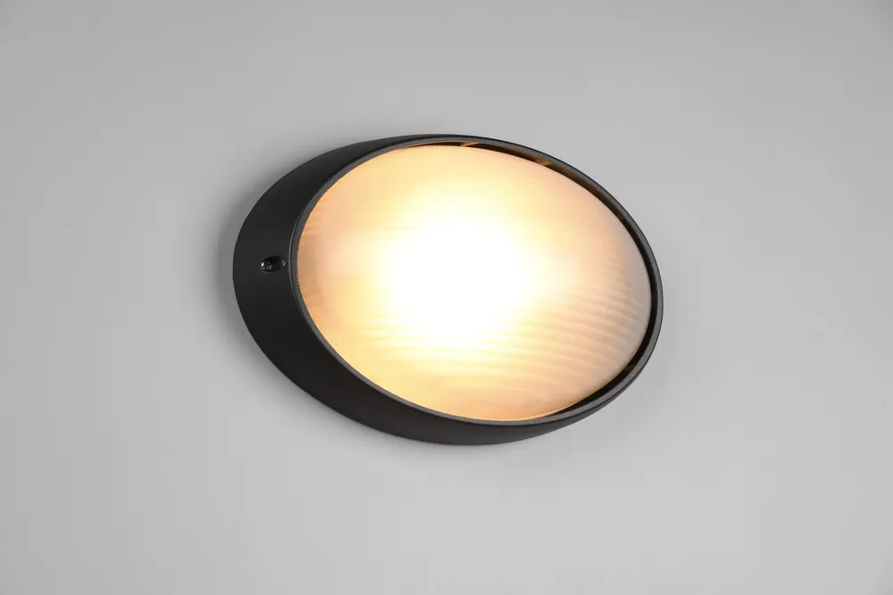 TEMO PLAFONIERA APPLIQUE DA ESTERNO OVALE FUTouchdimmerONE DI ALLUMINIO NERA E VETRO SATINATO L.32CM IP44 Quantità Limitata