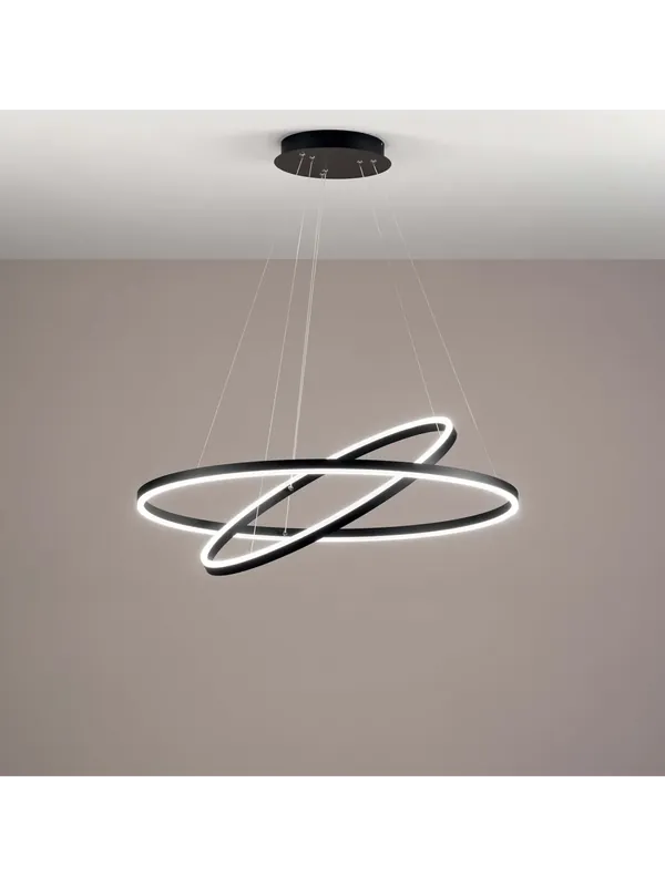 Lampadario a led moderno design nero cerchi d. 80cm soggiorno FB-0026 Ordina Subito