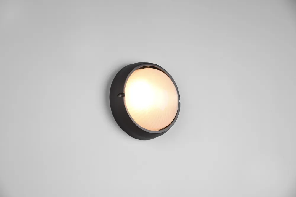 Più Venduto TOROLO PLAFONIERA APPLIQUE DA ESTERNO TONDA FUTouchdimmerONE DI ALLUMINIO NERA E VETRO SATINATO D. 19CM IP44