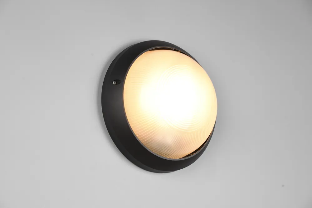 TOROLO PLAFONIERA APPLIQUE DA ESTERNO TONDA FUTouchdimmerONE DI ALLUMINIO NERA E VETRO SATINATO D. 25,8CM IP44 Di Tendenza