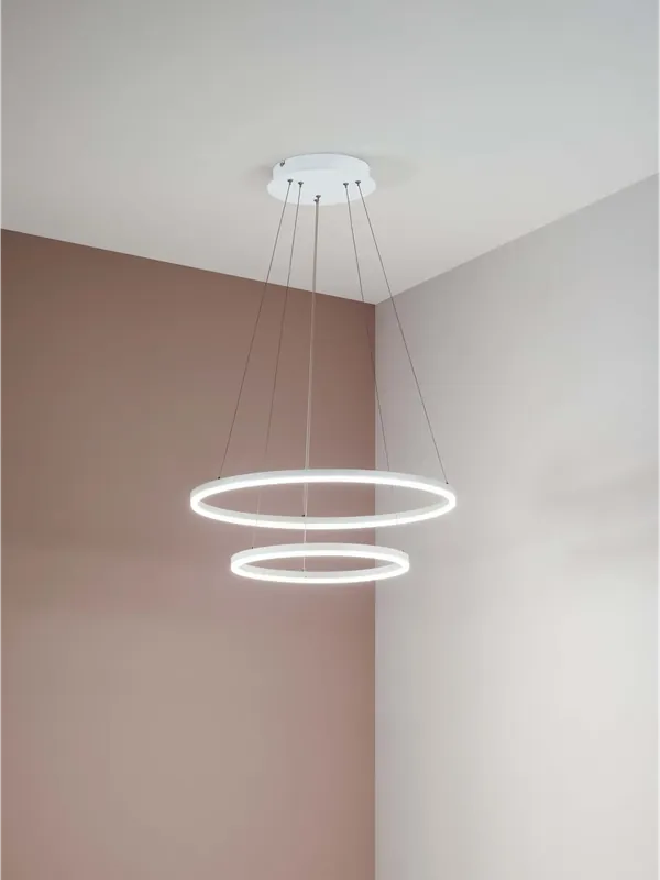 Prezzo Conveniente Lampadario a led moderno design bianco con cerchi per cucina soggiorno FB-0024