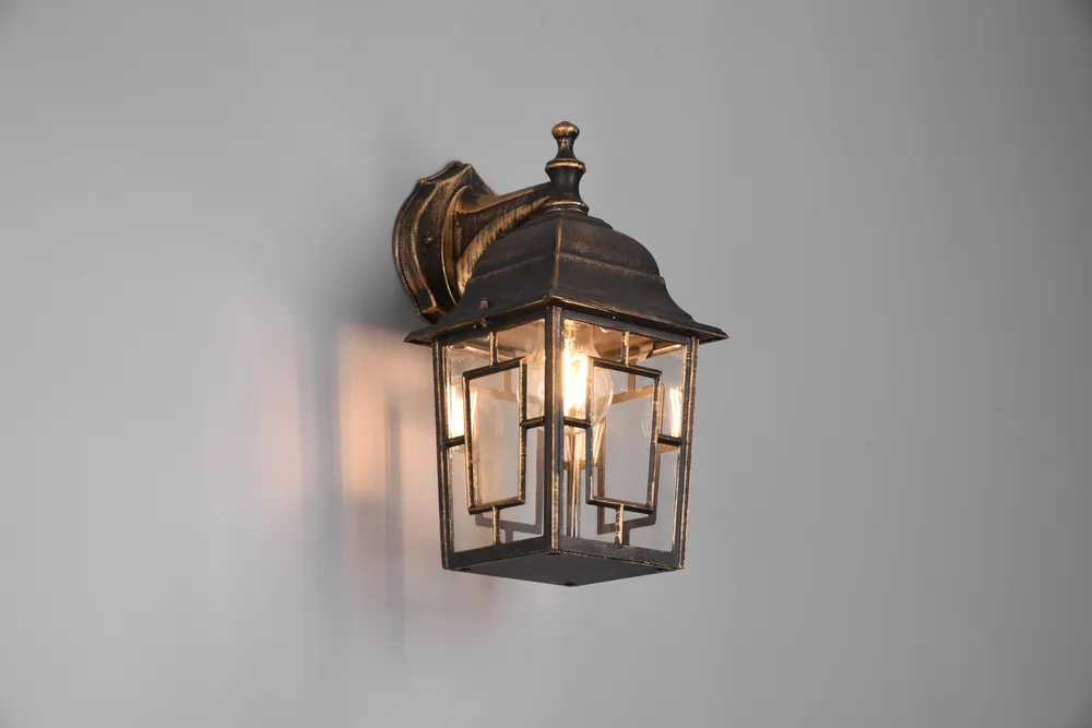 VOLTURNO APPLIQUE DA ESTERNO DOWN 4 LATI FUTouchdimmerONE DI ALLUMINIO RUGGINE CON DECORO IN FUTouchdimmerONE SUL VETRO E VETRO TRASPARENTE H. 41CM IP44 Affare