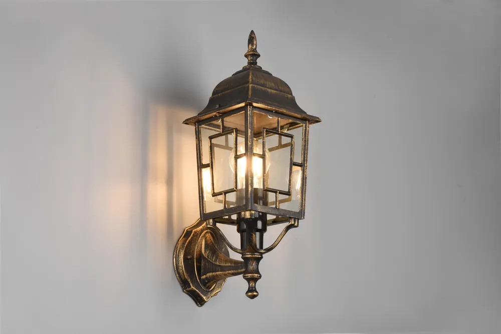 Popolare VOLTURNO APPLIQUE DA ESTERNO UP 4 LATI FUTouchdimmerONE DI ALLUMINIO RUGGINE CON DECORO IN FUTouchdimmerONE SUL VETRO E VETRO TRASPARENTE H. 41CM IP44