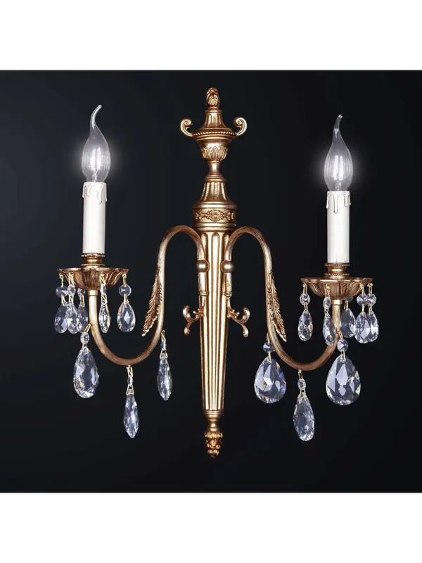 Applique classico in ottone oro e cristallo a 2 luci BGA 3439-a2 A Buon Prezzo