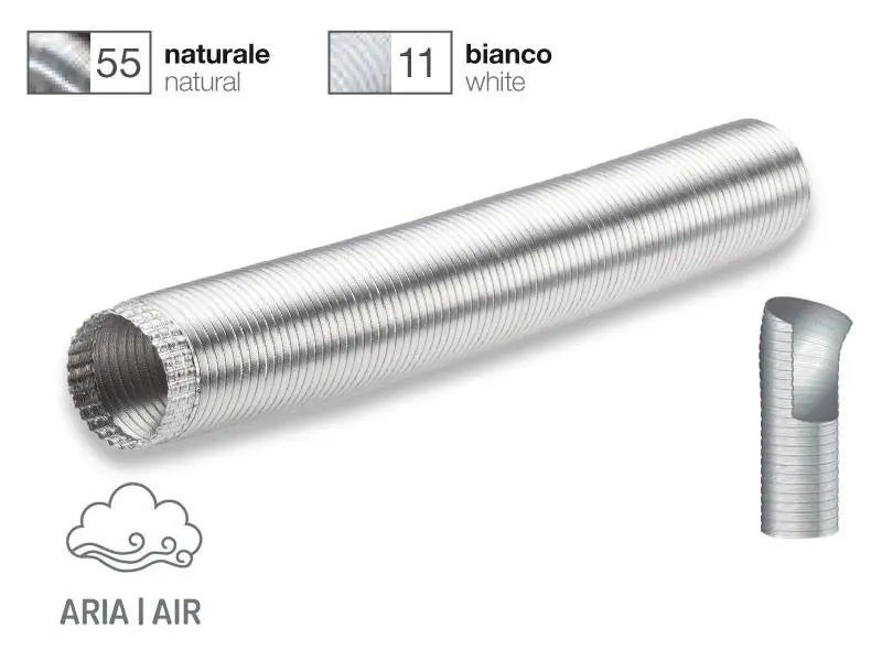 Tubo estensibile flessibile In alluminio naturale per cappa Ø 110mm Consegna Rapida