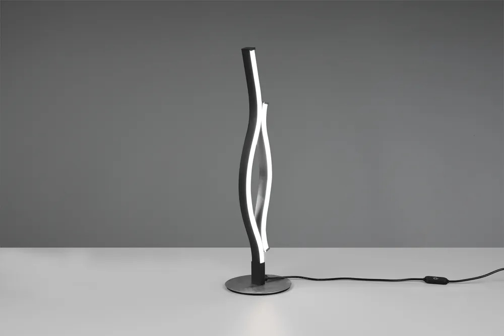 BLAZE LAMPADA DA TAVOLO LED ONDULATA METALLO ALLUMINIO E NERO CON REGOLAZIONE INTENTouchdimmerTA‘ E TEMPERATURA DI COLORE DELLA LUCE CON INTERRUTTORE TOUCH H. 48CM A Buon Prezzo