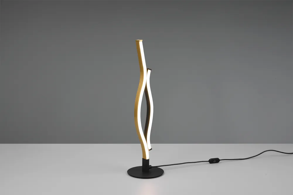 BLAZE LAMPADA DA TAVOLO LED ONDULATA METALLO OTTONE E NERO CON REGOLAZIONE INTENTouchdimmerTA‘ E TEMPERATURA DI COLORE DELLA LUCE CON INTERRUTTORE TOUCH H. 48CM Offerta Lampo