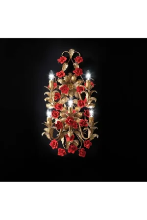 Applique classico lusso con rose rosse in ceramica a 5 luci luxury r025 Offerta