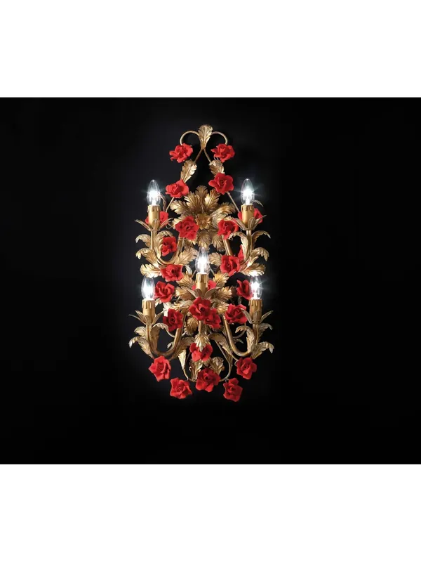 Applique classico lusso con rose rosse in ceramica a 5 luci luxury r025 Offerta