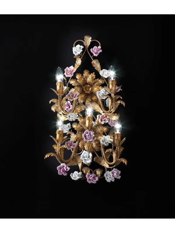 Prezzo Scontato Applique classico lusso con rose in ceramica a 5 luci luxury r024
