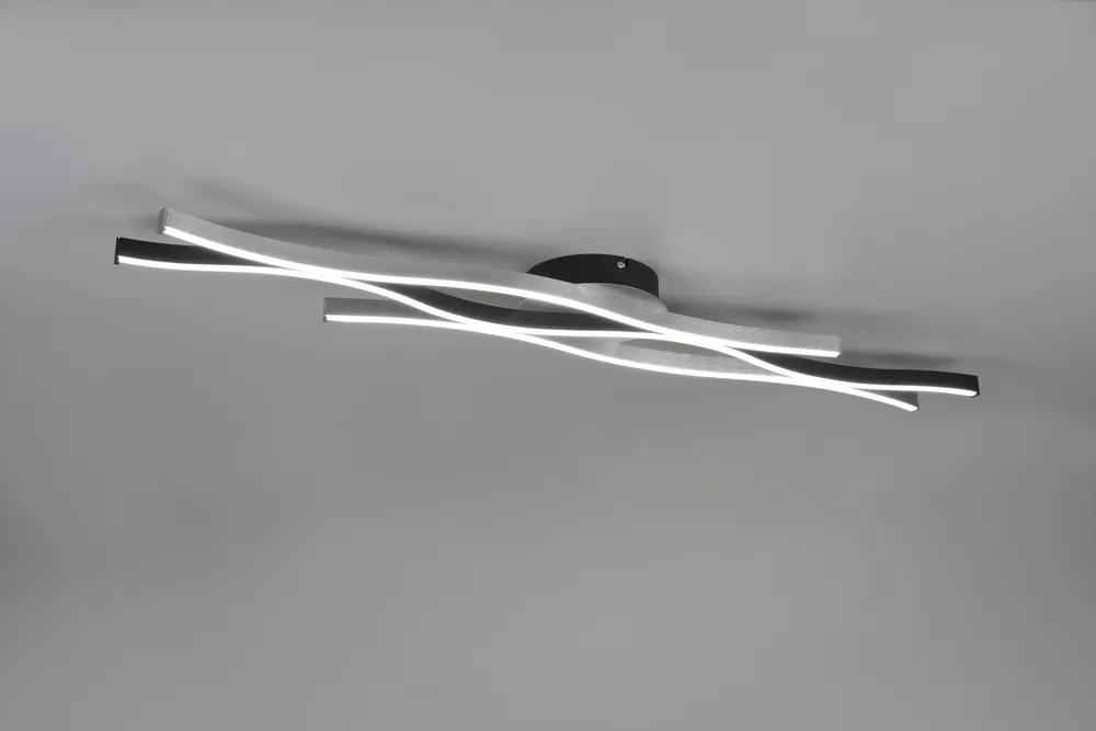 BLAZE PLAFONIERA LED ONDULATA METALLO ALLUMINIO E NERO CON REGOLAZIONE INTENTouchdimmerTA‘ E TEMPERATURA DI COLORE DELLA LUCE CON INTERRUTTORE L. 108CM Spedizione Espresso