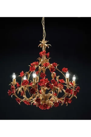 Solo Oggi Lampadario classico lusso con rose rosse in ceramica a 6 luci luxury r023