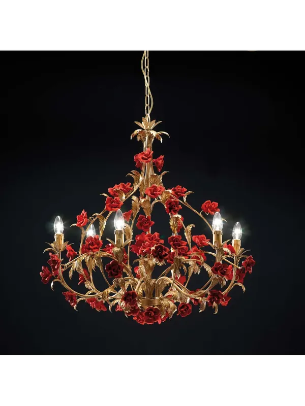 Solo Oggi Lampadario classico lusso con rose rosse in ceramica a 6 luci luxury r023