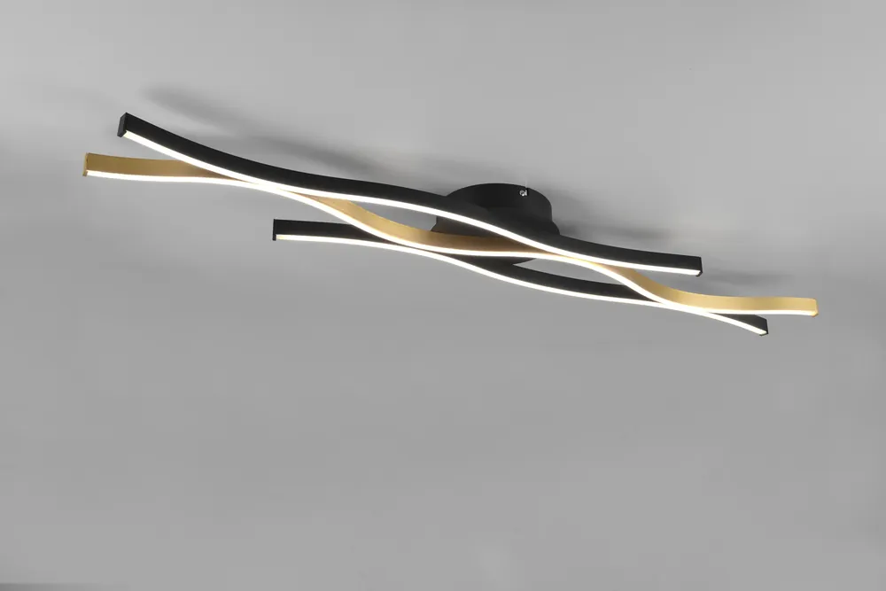 Offerta Del Giorno BLAZE PLAFONIERA LED ONDULATA METALLO OTTONE E NERO CON REGOLAZIONE INTENTouchdimmerTA‘ E TEMPERATURA DI COLORE DELLA LUCE CON INTERRUTTORE L. 108CM