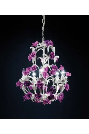 Sconto Lampadario classico lusso con rose viola in ceramica a 5 luci luxury r022