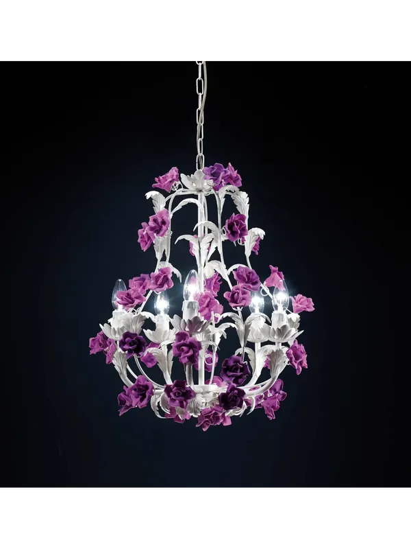 Sconto Lampadario classico lusso con rose viola in ceramica a 5 luci luxury r022