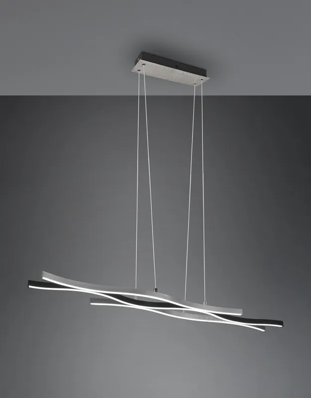 Di Tendenza BLAZE SOSPENTouchdimmerONE LED ONDULATA METALLO ALLUMINIO E NERO CON REGOLAZIONE INTENTouchdimmerTA‘ E TEMPERATURA DI COLORE DELLA LUCE CON INTERRUTTORE L. 108CM