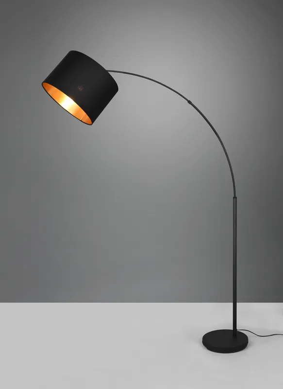 BOLIVIA PIANTANA METALLO NERO AD ARCO CON PARALUME NERO E ORO H. 171CM Soddisfatti O Rimborsati