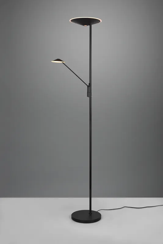 Professionale BRANTFORD PIANTANA LED METALLO NERO CON LUCE DA LETTURA CON INTERRUTTORI TOUCH SEPARATI REGOLAZIONE INTENTouchdimmerTA‘ E TEMPERATURA DI COLORE H. 180CM