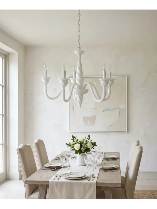 Lampadario contemporaneo in legno bianco shabby chic 5 luci esse 808/5 Novità