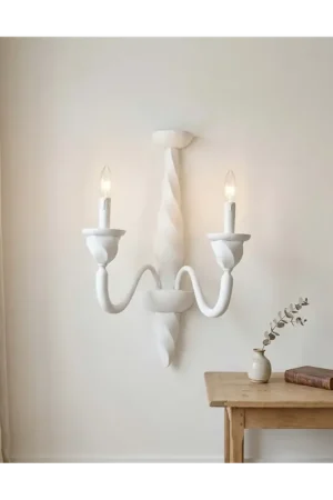 Applique contemporaneo in legno bianco shabby chic 2 luci esse 808/2a Nuova Collezione