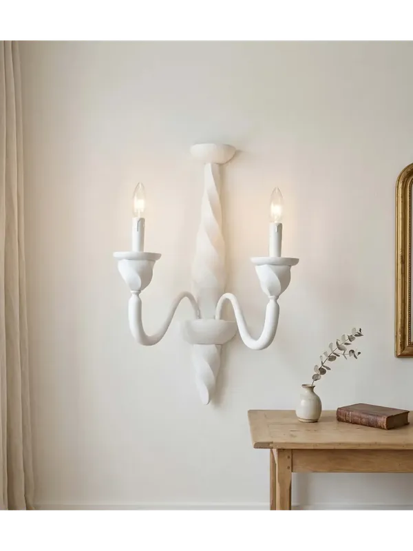 Applique contemporaneo in legno bianco shabby chic 2 luci esse 808/2a Nuova Collezione