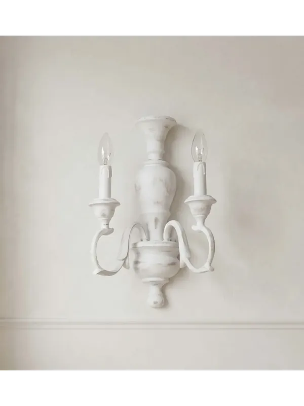 Applique classico in legno bianco shabby chic 2 luci esse 807/2a Compra Adesso