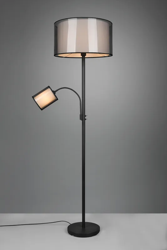 BURTON PIANTANA METALLO NERO CON LAMPADA DA LETTURA PARALUMI BIANCHI E DIFFUSORI ESTERNI TRAFORATI NERI H. 170CM Reso Gratuito